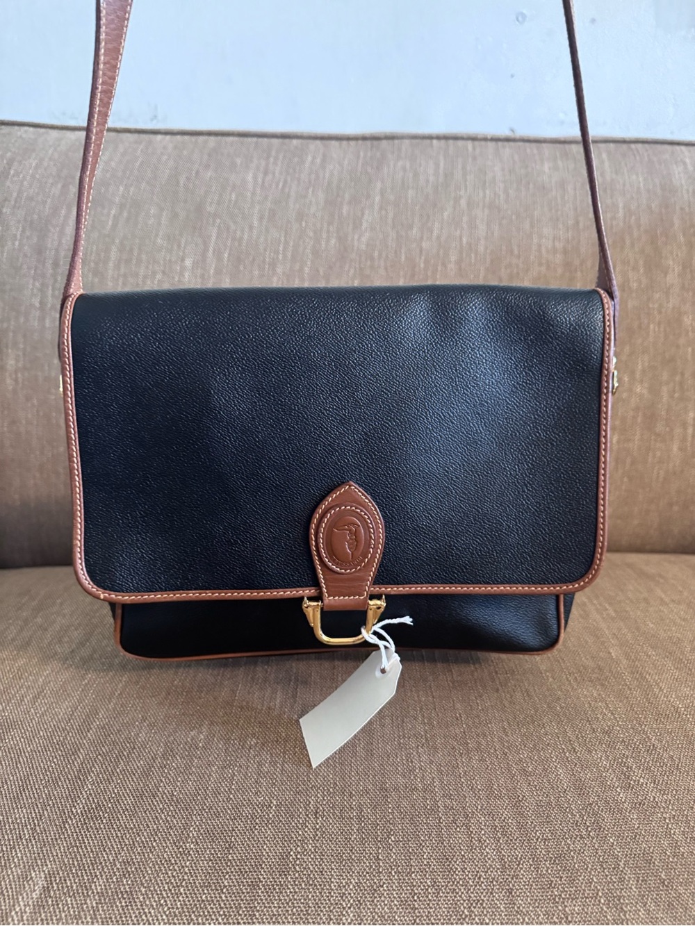 Trussardi Black and Brown Leather Shoulder Bag with Gold Hardware
